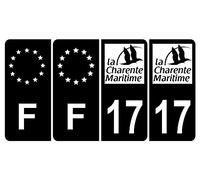 HADEXIA Lot de 4 Autocollant Sticker Plaque d’immatriculation Voiture 17 Charente Maritime Noir & F Europe