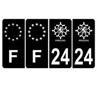 HADEXIA Lot de 4 Autocollant Sticker Plaque d'immatriculation Voiture 24 Périgord Noir & F Europe