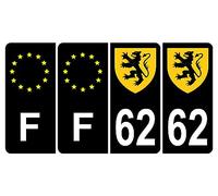 HADEXIA Lot de 4 Autocollant Sticker Plaque d'immatriculation Voiture 62 Blason des Flandres Noir Logo Couleur & F Europe