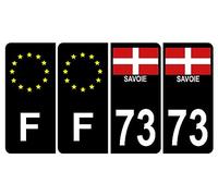 HADEXIA Lot de 4 Autocollant Sticker Plaque d'immatriculation Voiture 73 Croix de Savoie Version BIS Noir Logo Couleur & F Europe