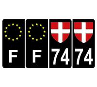 HADEXIA Lot de 4 Autocollant Sticker Plaque d'immatriculation Voiture 74 Croix de Savoie Noir Logo Couleur & F Europe