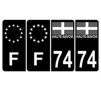HADEXIA Lot de 4 Autocollant Sticker Plaque d'immatriculation Voiture 74 Croix de Savoie Version BIS Noir & F Europe