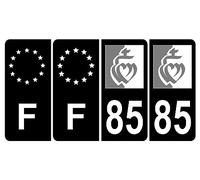 HADEXIA Lot de 4 Autocollant Sticker Plaque d'immatriculation Voiture 85 Drapeau Vendéen Noir & F Europe