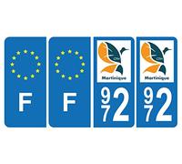 HADEXIA Lot de 4 Autocollants Plaque d'immatriculation 972 Martinique BIS & F Europe