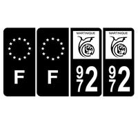 HADEXIA Lot de 4 Autocollants Plaque d'immatriculation 972 Martinique Noir & F Europe