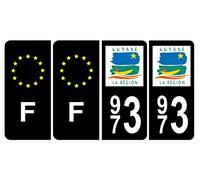 HADEXIA Lot de 4 Autocollants Plaque d'immatriculation 973 Guyane Noir C & F Europe