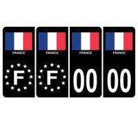 HADEXIA Pack 2 Paires Autocollant Stickers Plaque d'immatriculation Premium Drapeau France Noir - Numéro Personnalisé