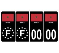 HADEXIA Pack 2 Paires Autocollant Stickers Plaque d'immatriculation Premium Drapeau Maroc Noir - Numéro Personnalisé