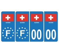 HADEXIA Pack 2 Paires Autocollant Stickers Plaque d'immatriculation Premium Drapeau Suisse - Numéro Personnalisé