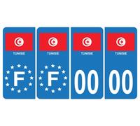 HADEXIA Pack 2 Paires Autocollant Stickers Plaque d'immatriculation Premium Drapeau Tunisie - Numéro Personnalisé