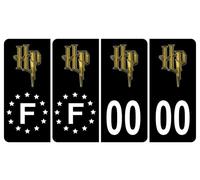 HADEXIA Pack 2 Paires Autocollant Stickers Plaque d'immatriculation Premium Harry Potter Noir - Numéro Personnalisé