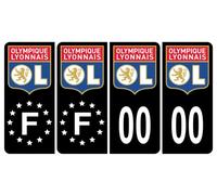 HADEXIA Pack 2 Paires Autocollant Stickers Plaque d'immatriculation Premium Olympique Lyonnais Noir - Numéro Personnalisé