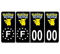 HADEXIA Pack 2 Paires Autocollant Stickers Plaque d'immatriculation Premium Pokemon Pikachu Noir - Numéro Personnalisé