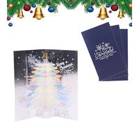 Hadexperienced 3D Christmas Handmade Cards, Glitter Christmas Tree Pop up Card, Holiday Postcards Greeting Cards, Unique Holiday Party Invitation and Winter Season Decoration for Xmas Gift (3Pcs Blue)