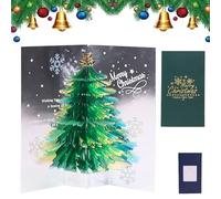 Hadexperienced 3D Christmas Handmade Cards, Glitter Christmas Tree Pop up Card, Holiday Postcards Greeting Cards, Unique Holiday Party Invitation and Winter Season Decoration for Xmas Gift (Green)