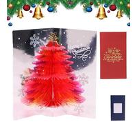 Hadexperienced 3D Christmas Handmade Cards, Glitter Christmas Tree Pop up Card, Holiday Postcards Greeting Cards, Unique Holiday Party Invitation and Winter Season Decoration for Xmas Gift (Red)
