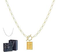 Hadghdf Collier Croix Huenaut, Collier Croix Délicate, Colliers Pendentif Croixs avec Chaîne Trombone, Breloque Rectangle en Or 14 carats avec Fermoir Toggle, Colliers Croixs Trombone Unisexe (Gold)