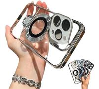 Hadghdf Coque Double Support Romantique pour iPhone, Coque Double Support magnétique Transparente, Coques de Protection Antichoc galvanisée, étui Pliable pour iPhone (Silver,for 14)
