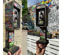 Hadghdf Miniature de téléphone Public américain à l'échelle 1:12 pour Figurines, Hommage à l'histoire des téléphones publics américains, modèle de téléphone Public Graffiti Vintage (14 inch)