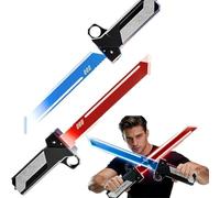 Hadghdf Sabre Laser rétractable à Brancher, Double Lame rotative, Jouet connecté avec lumières LED Rouges et Bleues, épée Extensible pour Le Fidget Spinner, Le Cosplay et la Collection (1 Set)