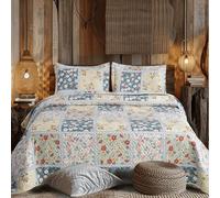 Hadi London Lot de 3 couvre-lits matelassés en patchwork avec 2 taies décoratives | Imprimé floral réversible | Couette légère et confortable | Convient aux lits doubles et king size 220x240cm | 30