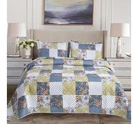 Hadi London Lot de 3 couvre-lits matelassés en patchwork avec 2 taies d'oreiller | Imprimé floral réversible | Couette légère et confortable | Pour lits doubles et king size 220 x 240 cm | 30 designs