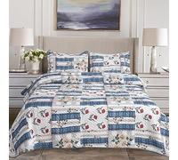 Hadi London Lot de 3 couvre-lits matelassés en patchwork avec 2 taies d'oreiller | Imprimé floral réversible | Couette légère et confortable | Pour lits doubles et king size 220 x 240 cm | 30 designs