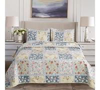 Hadi London Lot de 3 couvre-lits matelassés en patchwork avec 2 taies d'oreiller | Imprimé floral réversible | Couette légère et confortable | Pour lits doubles et king size 220 x 240 cm | 30 designs