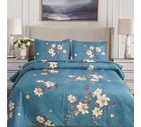 Hadi London Lot de 3 couvre-lits matelassés en patchwork avec 2 taies d'oreiller | Imprimé floral réversible | Couette légère et confortable | Pour lits doubles et king size 220 x 240 cm | 30 designs