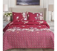 Hadi London Lot de 3 couvre-lits matelassés en patchwork avec 2 taies d'oreiller | Imprimé floral réversible | Couette légère et confortable | Pour lits doubles et king size 220 x 240 cm | 30 designs