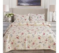 Hadi London Lot de 3 couvre-lits matelassés en patchwork avec 2 taies d'oreiller | Imprimé floral réversible | Couette légère et confortable | Pour lits doubles et king size 220 x 240 cm | 30 designs