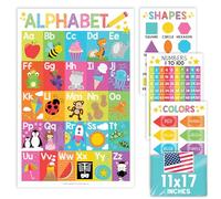 Hadley Designs 4 alphabets, nombre de chiffres de 1 à 100, couleurs, formes 2D 3D, affiches ABC, décoration murale, tableau d'apprentissage pour la maternelle, la salle de classe, l'école à domicile,