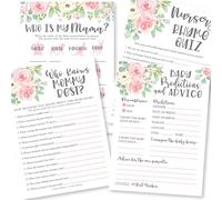 Hadley Designs Jeux de fête prénatale pour 25 invités - Cartes de prédictions et de conseils pour bébé à motif floral rose, Who Knows Mommy Best, jeu de trivia de comptines, Who is My Mama Babyshower