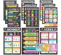 Hadley Designs Lot de 12 affiches de grammaire pour la salle de classe primaire - Affiches de grammaire pour arts du langage