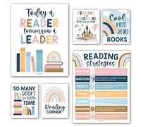 Hadley Designs Lot de 6 affiches de lecture bohème pour salle de classe, décoration de bibliothèque pour l'école, tableaux d'affichage pour salles de classe, décoration de coin de lecture pour salle