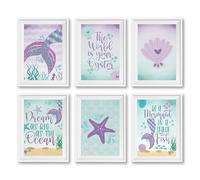 Hadley Designs Lot de 6 sirènes décoratives murales réversibles pour chambre d'enfant et salle de bain, sous la mer, sans cadre, thème océan, chambre de fille