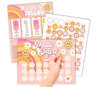 Hadley Designs Tableau d'apprentissage de la propreté rétro pour petites filles - Tableau d'autocollants pour apprentissage de la propreté pour filles, tableau de récompense pour enfants