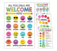 Hadley Designs Tableau des sentiments pour enfants de 4 à 8 ans - Tableau des émotions pour les tout-petits de 3 à 5 ans, affiches de sentiments de counseling pour salle de classe apaisante, affiches