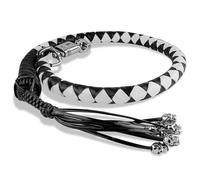 HADZAM Cravache de moto en cuir véritable de 106,7 cm pour guidon avec franges et fermoir à dégagement rapide (blanc et noir, 106,7 cm (crânes sur franges)