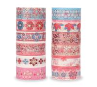 Haefan Masking Tape Scrapbooking - Lot de 12 Rouleaux Ruban Adhésif Décoratif Fleurs de Cerisier Feuille d’Or Washi Tape pour Bullet Journal, Cadeaux, DIY, Coffret Cadeau Ruban Washi
