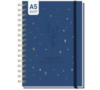 Häfft® Agenda à anneaux 2026/2027 A5 en anglais (+ IT/FR/ES) - 17 mois : du août 26 au décembre 27 - Calendrier international avec reliure à spirales "Night Flower"
