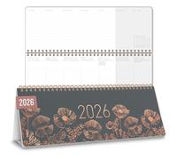 Häfft® Calendrier de bureau international 2026 horizontal "Poppy" 1 semaine 2 pages, 29,8 x 11,6 cm, multilingue - durable & respectueux du climat