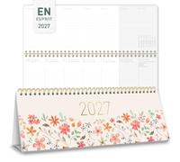 Häfft Calendrier de bureau international 2027 horizontal | En anglais (+ FR/IT/ES), calendrier hebdomadaire avec support, jours fériés et conseils pratiques pour le quotidien