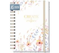 Häfft® Calendrier international 2026 A5 «Sweet Flowers» avec reliure spirale en: EN/FR/IT/ES - agenda personnel - durable & respectueux de l'environnement