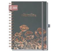 Häfft® International calendar 2025 A5 Deluxe "Poppy" with spiral binding in languages : EN/FR/IT/ES - personal organizer, timer, life planner - sustainable & climate friendly
