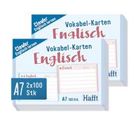 Häfft® Lot de 2 cartes de vocabulaire A7 anglais lignées, 200 pièces, avec principe des feux tricolores pour la mémoire à long terme - convient aux boîtes d'apprentissage courantes, pratique pour les