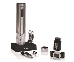 HAEGER LUCCA PACK - Décapsuleur de vin rechargeable, support de charge élégant avec coupe-capsule + 4 accessoires, tire-bouchon transparent, puissance 2W