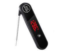 Haeitikc Thermomètre à viande numérique, 0,3 s, lecture instantanée avec affichage LED auto-rotatif et fonction d'étalonnage, dos magnétique pour cuisine, grill, barbecue, fumoir (noir)
