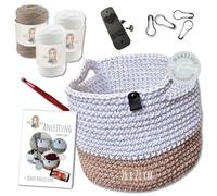 HÄKEL LIESE Kit de crochet pour débutants - Grand panier, kit de crochet pour débutants, panier de rangement, fil de coton, crochet, paniers, bricolage, kit de crochet, kit de crochet pour apprendre à
