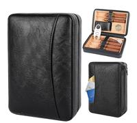 Hält6 - Étui à cigares portable en cuir espagnol - Intérieur et rangement de cartes - Idéal pour les voyages d'affaires, les anniversaires, la fête des pères, Noir , Élégance classique ;